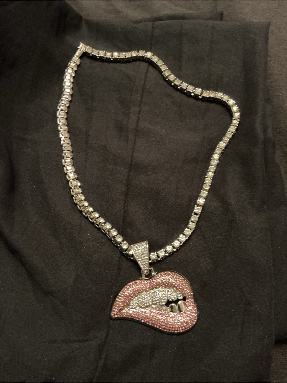 Pink Lip Pendant Necklace with Silver Chain - Women Jewelry
